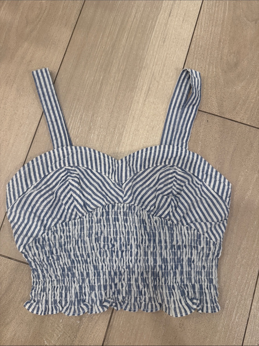 Dress Forum Blue and White Striped Smocked Crop Top